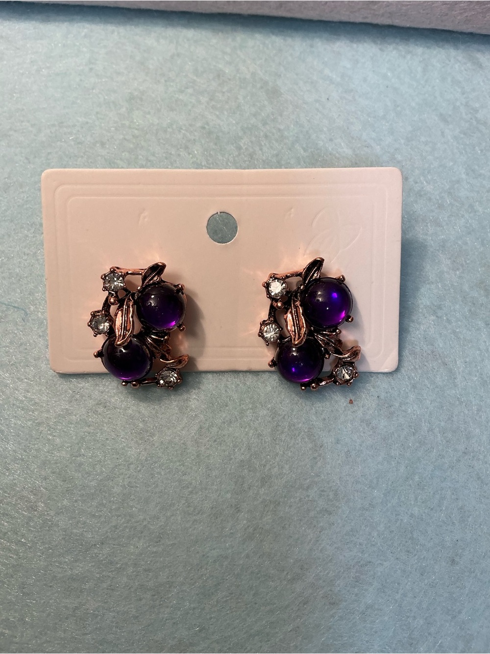 2395 - 113 Vintage Purple Cherry Cluster Rhinestone Stud Earrings - Picture 2 of 8